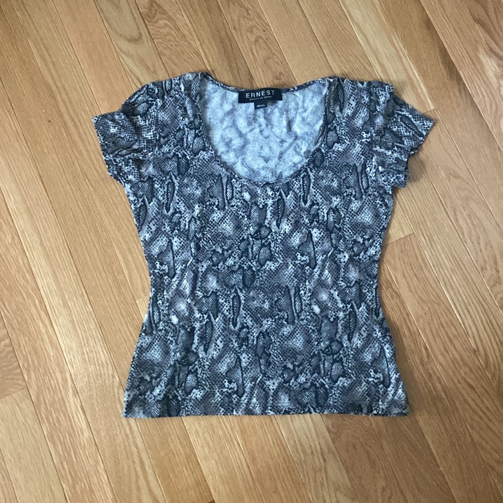 ERNEST LE GAMIN France Tee Top Snake Grey Gray Black XS S Small Extra Small